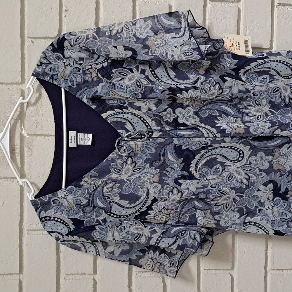 Beautiful Blue Formal Paisley Lined Sheer Sleeve Maxi Dtess. Size 24W NWT - Picture 2 of 10